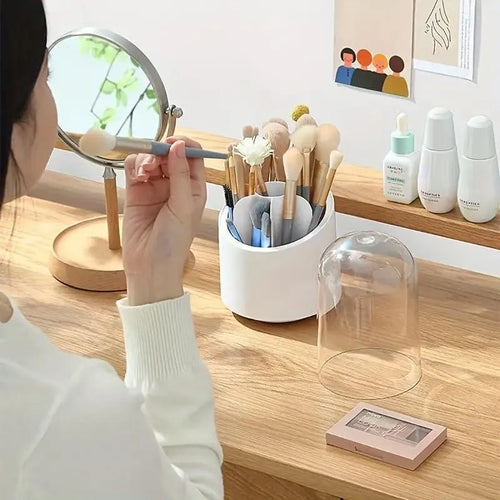 360° Rotating Makeup Brush Organizer | Cosmetic & Beauty Storage Holder