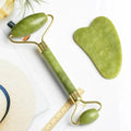 Jade Gua Sha Roller & Facial Massage Tool | Green Jade Face Roller for Skincare