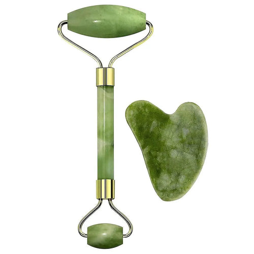 Jade Gua Sha Roller & Facial Massage Tool | Green Jade Face Roller for Skincare