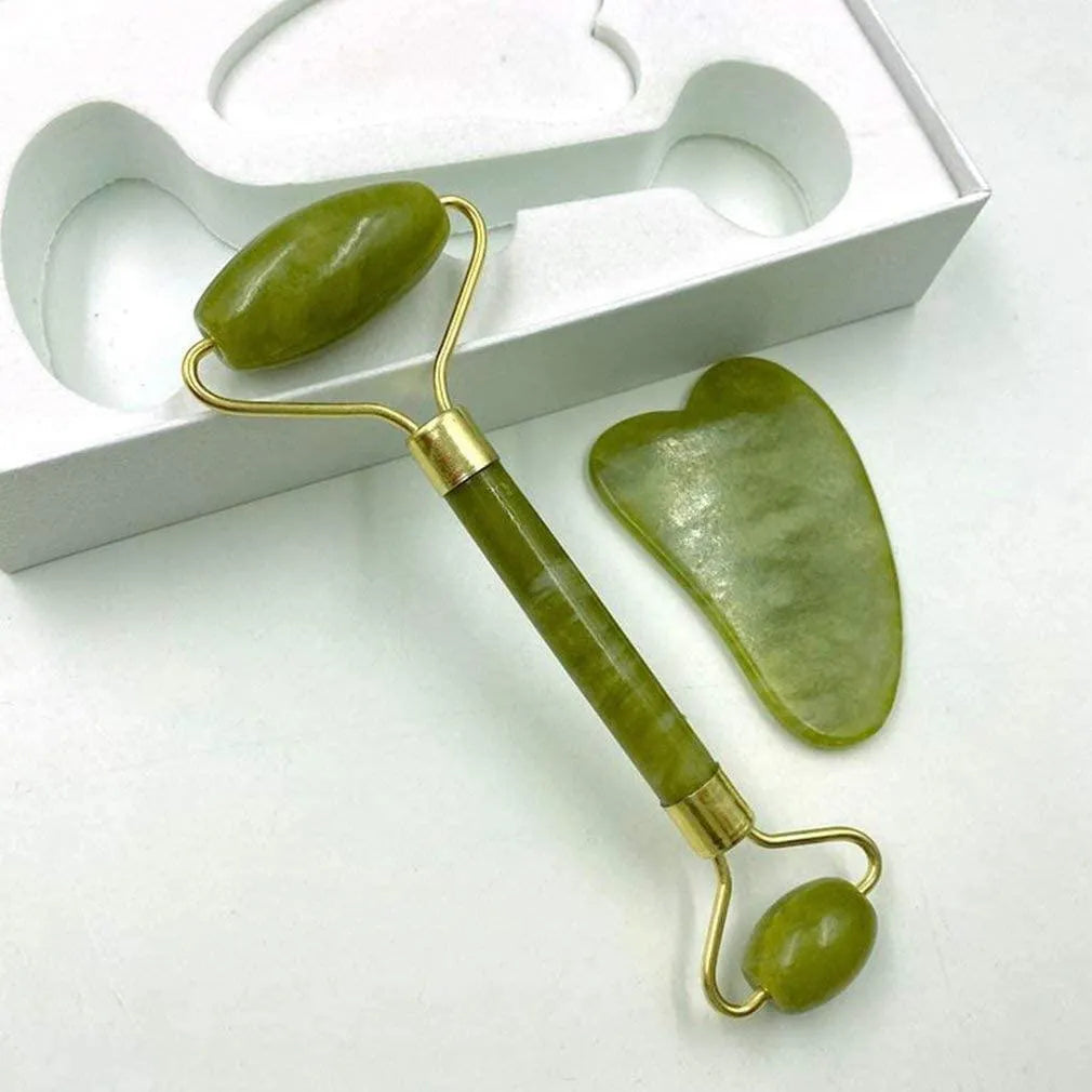 Jade Gua Sha Roller & Facial Massage Tool | Green Jade Face Roller for Skincare