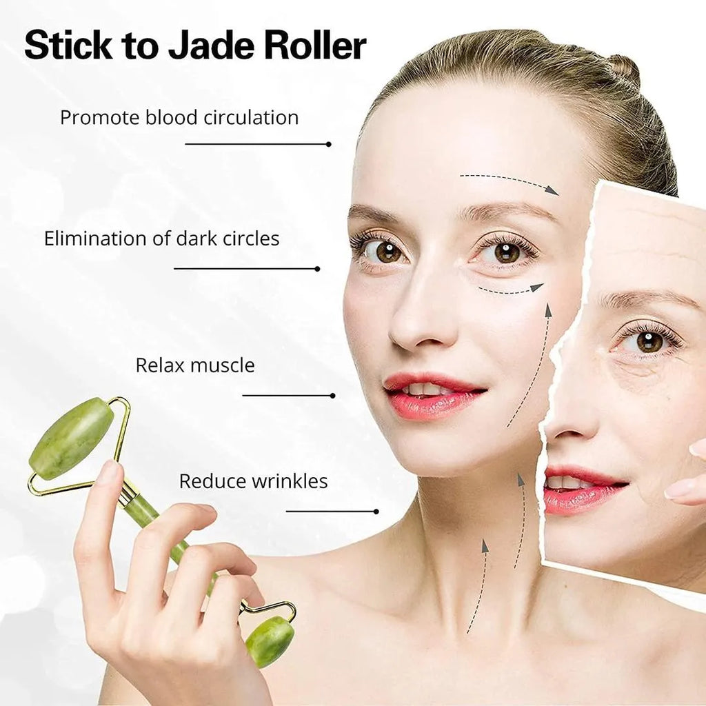 Jade Gua Sha Roller & Facial Massage Tool | Green Jade Face Roller for Skincare