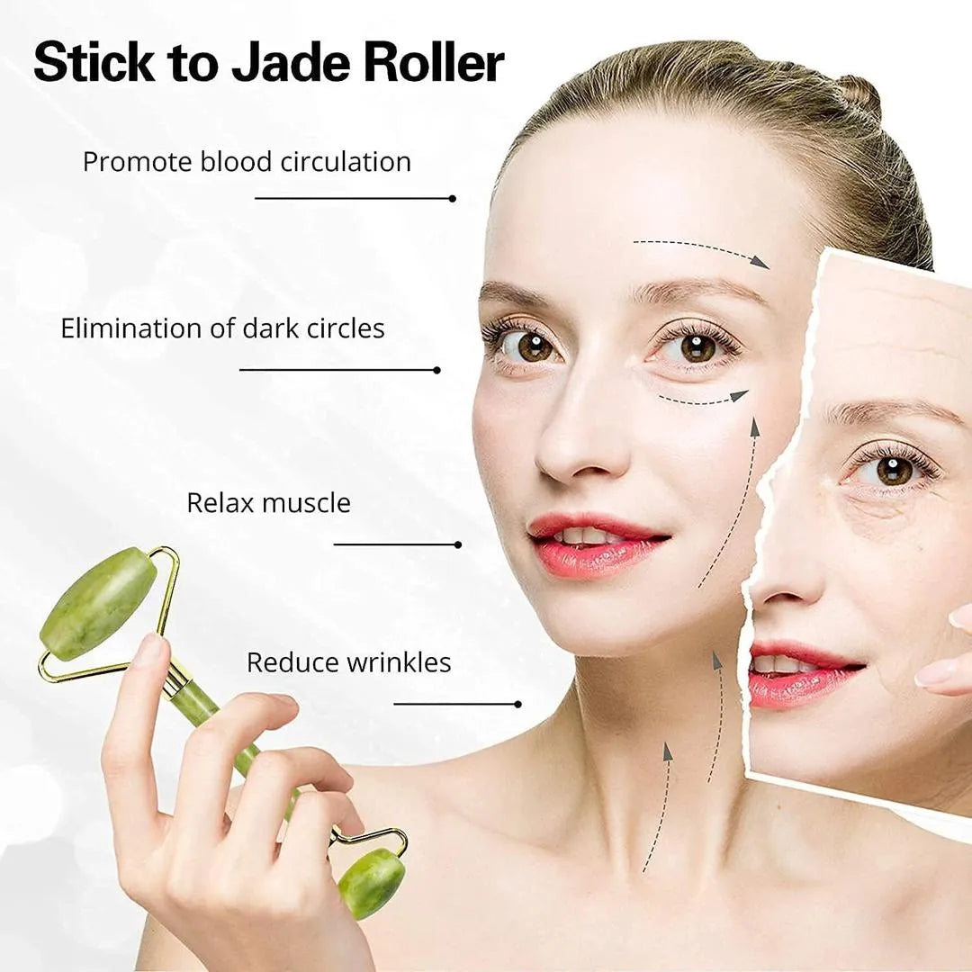 Jade Gua Sha Roller & Facial Massage Tool | Green Jade Face Roller for Skincare