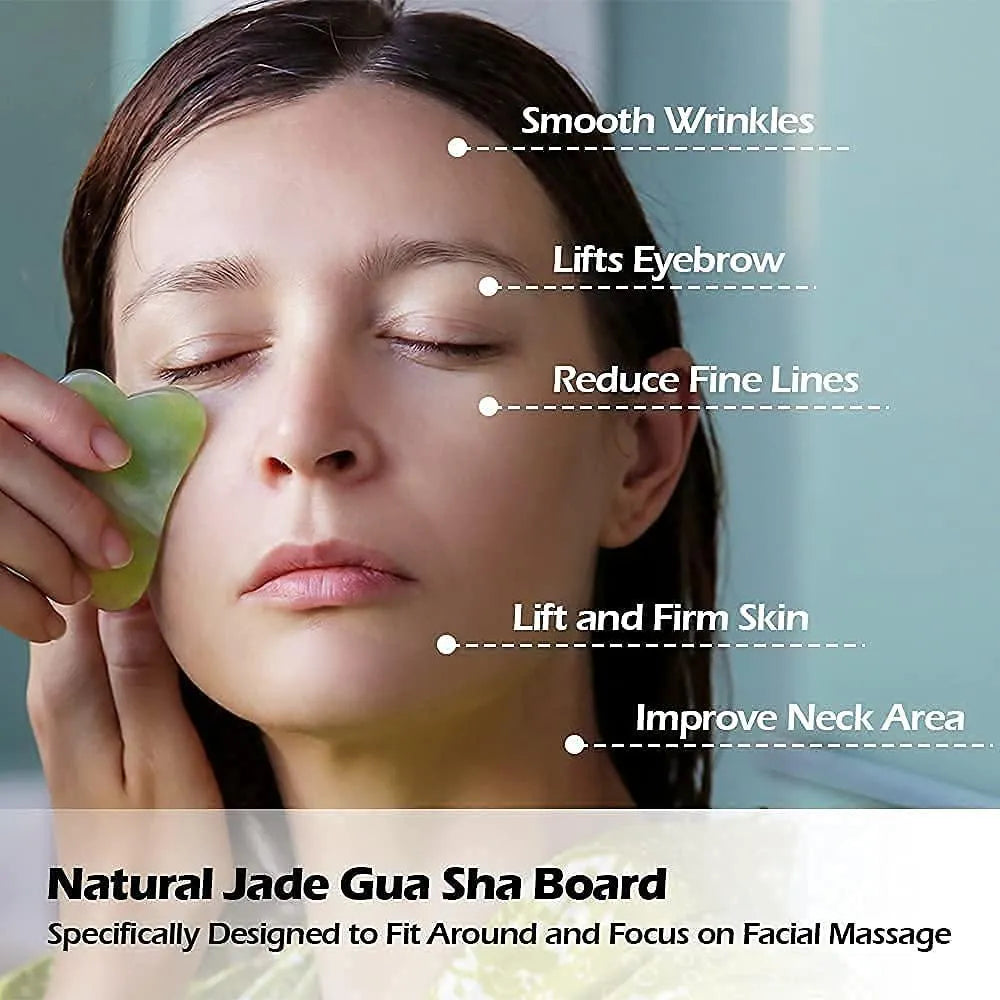 Jade Gua Sha Roller & Facial Massage Tool | Green Jade Face Roller for Skincare