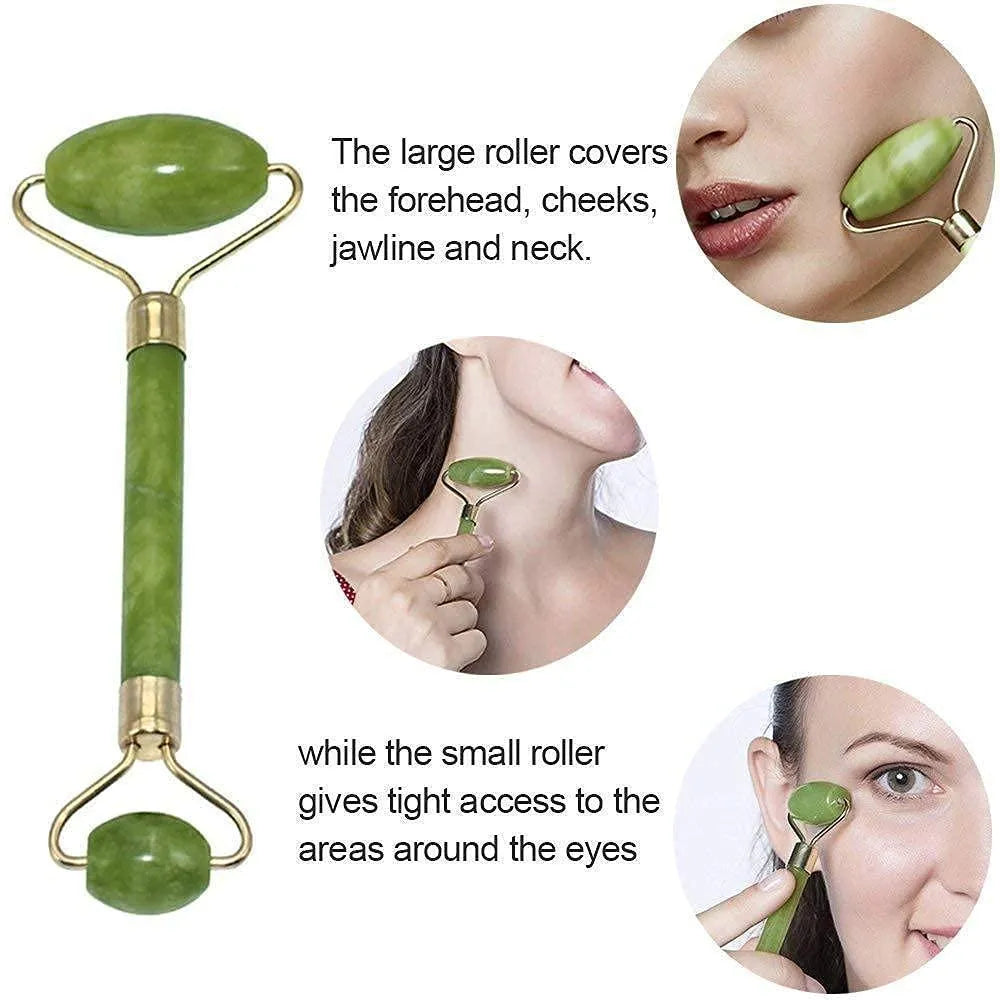 Jade Gua Sha Roller & Facial Massage Tool | Green Jade Face Roller for Skincare
