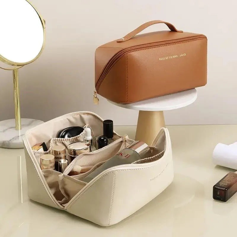 Waterproof Makeup Pouch for Women | Leather Cosmetic & Travel Organizer Bag