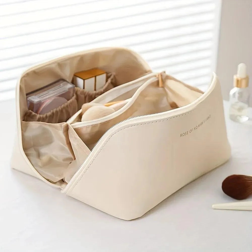 Waterproof Makeup Pouch for Women | Leather Cosmetic & Travel Organizer Bag