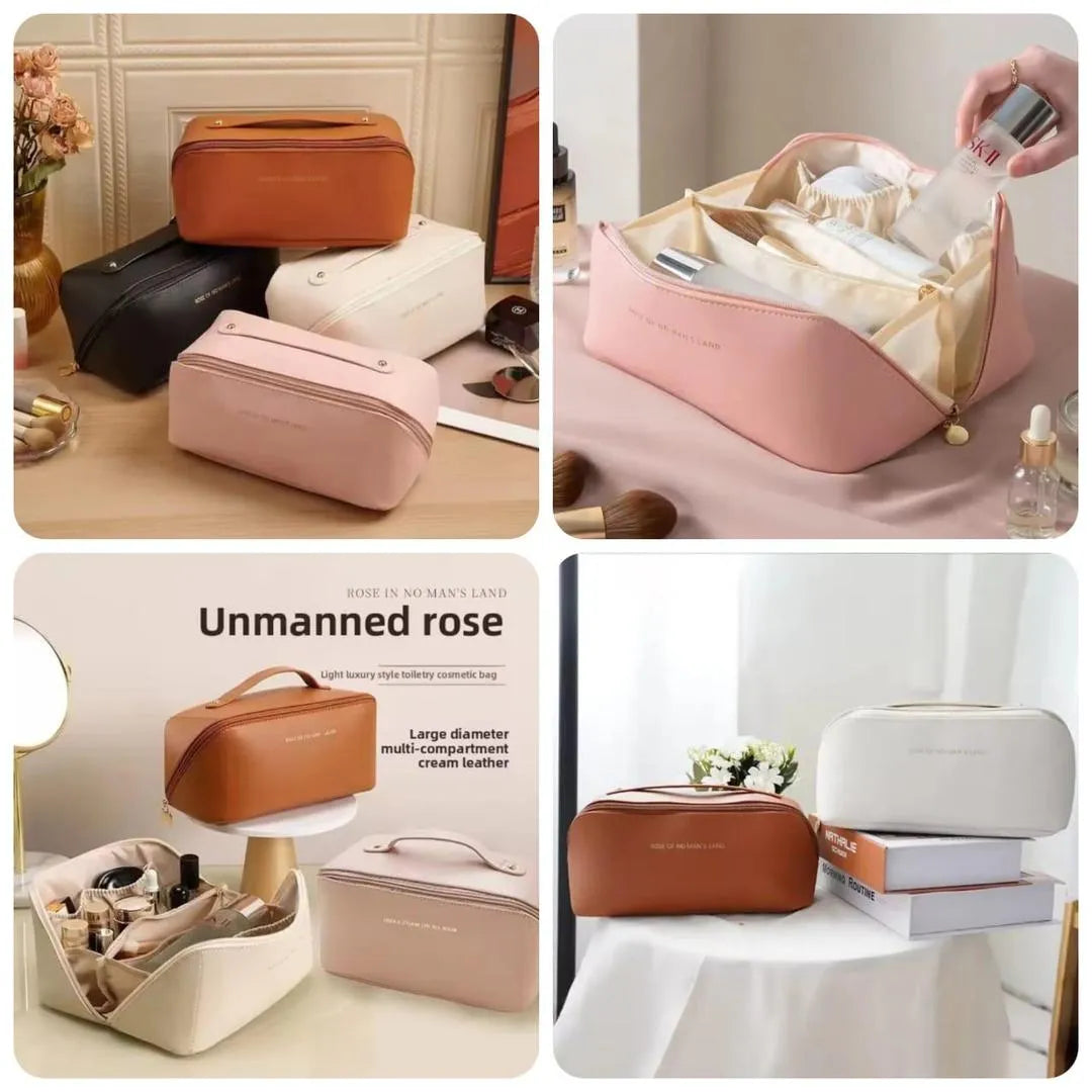 Waterproof Makeup Pouch for Women | Leather Cosmetic & Travel Organizer Bag