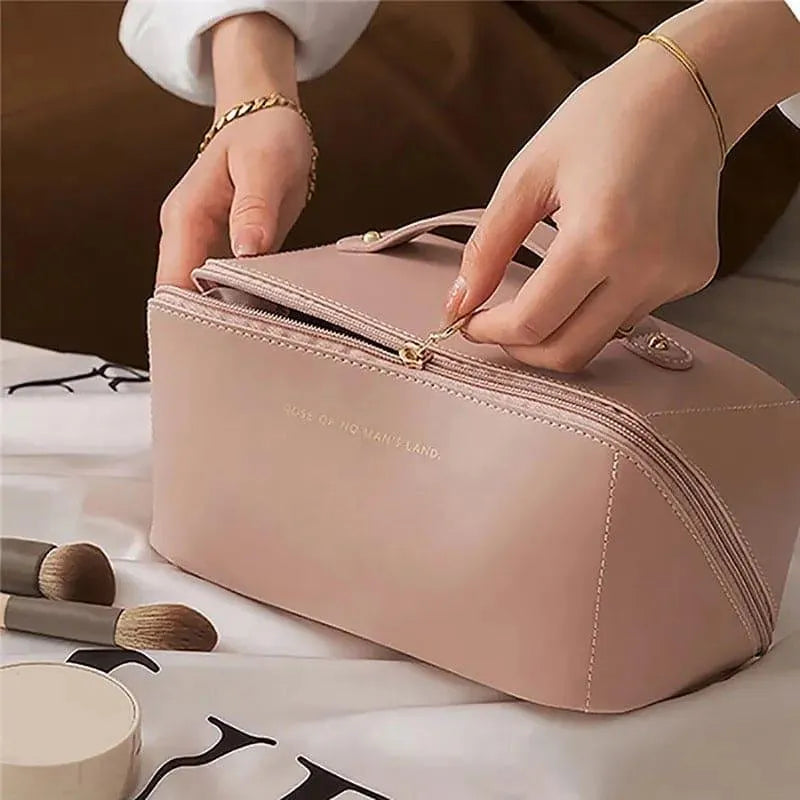 Waterproof Makeup Pouch for Women | Leather Cosmetic & Travel Organizer Bag